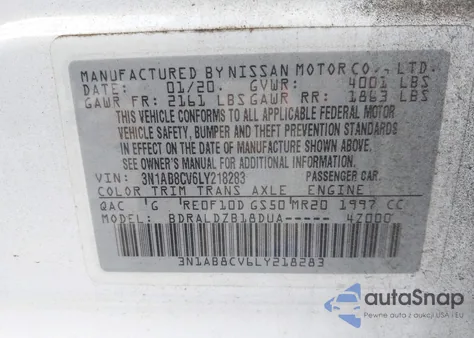 2020 Nissan Sentra Sv Xtronic Cvt from USA, damaged, VIN 3N1AB8CV6LY218283
